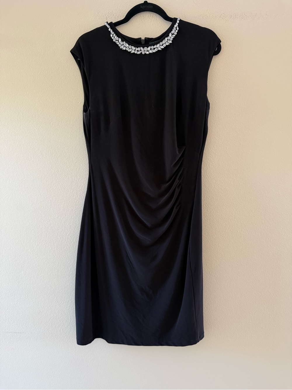 Ralph Lauren Black Cocktail Midi Dress with Jewel Collar
